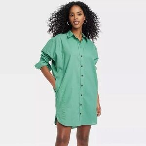 Universal Thread Women's Green Button Down Shirtdress
